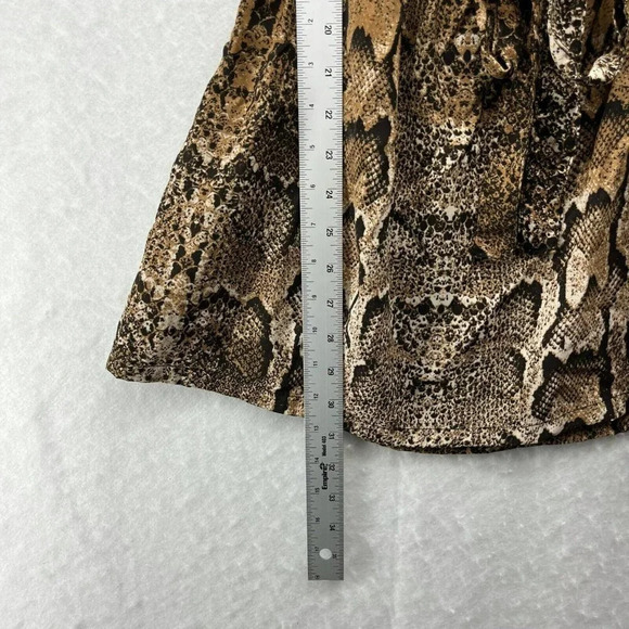 H&M Mini Dress Women's Sz 4 Brown Snake Print 3/4 Sleeve Scoop Neck Tie Waist - Picture 3 of 11